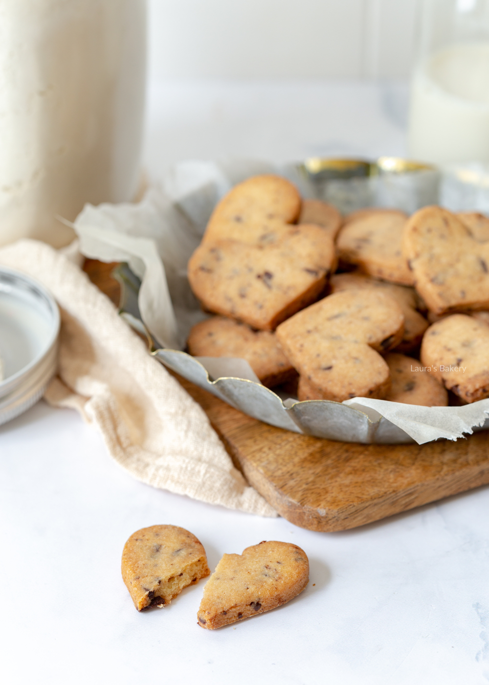 heart shaped chocolate chip sugar cookies