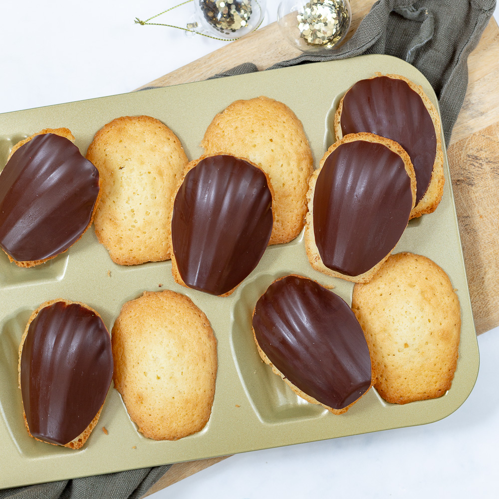 chocolate dipped madeleines