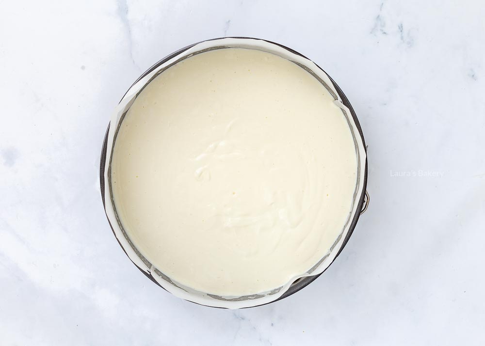 Adding the filling to the cheesecake
