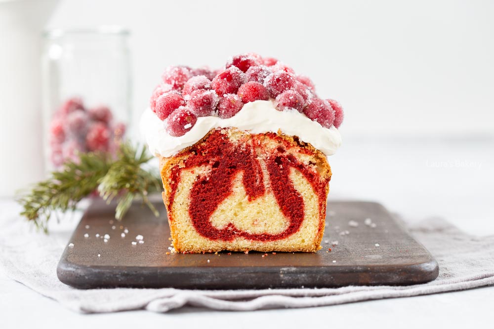 Christmas cake with sugared cranberries