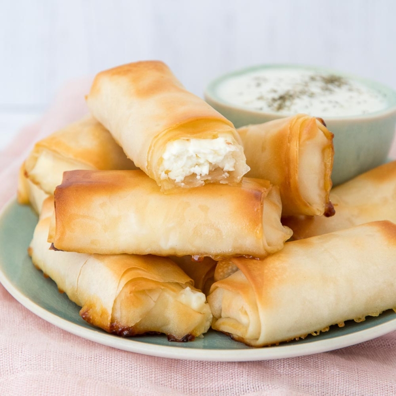 Crispy baked feta bites in phyllo pastry with honey
