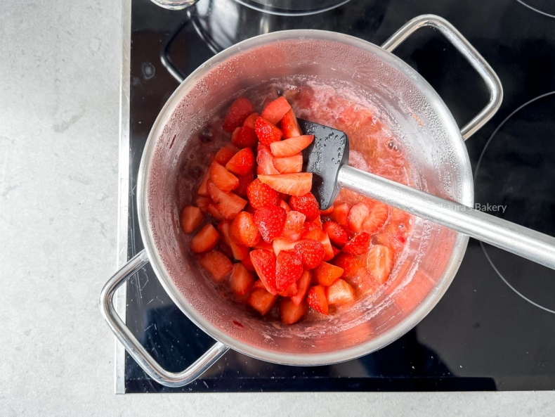 Add the strawberries to the pan