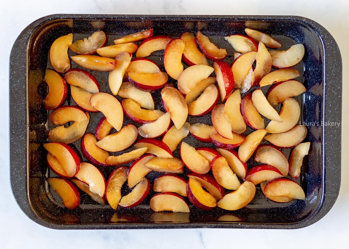 Roasting the plums in the oven