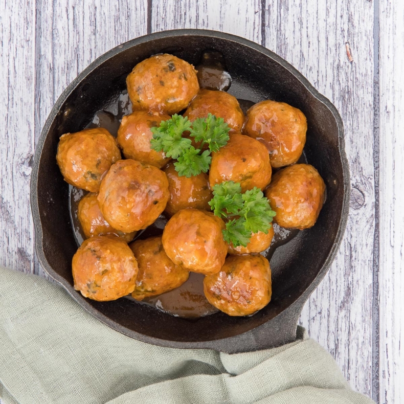 Meatballs in apricot chipotle sauce