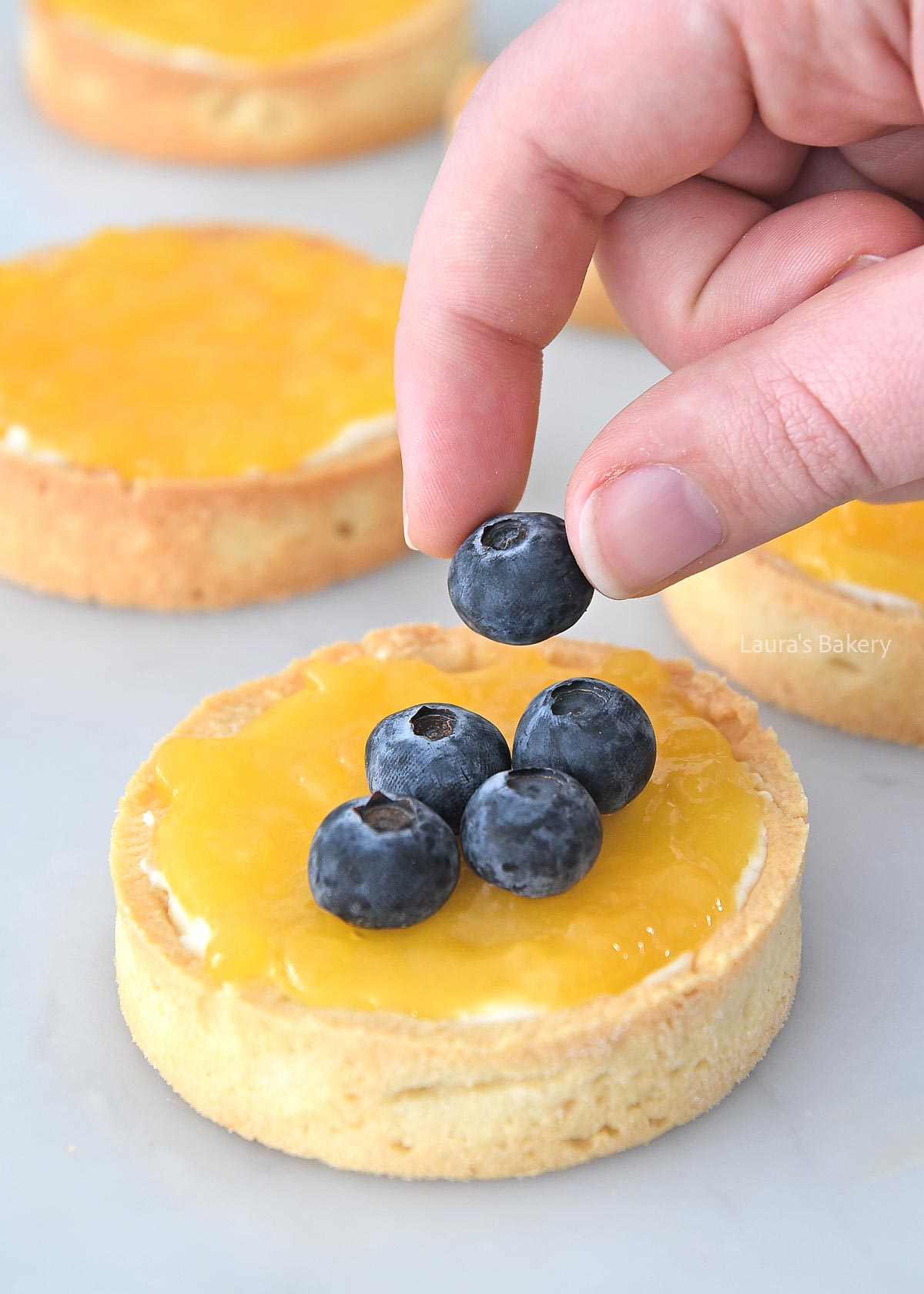 Adding fresh blueberries to the top
