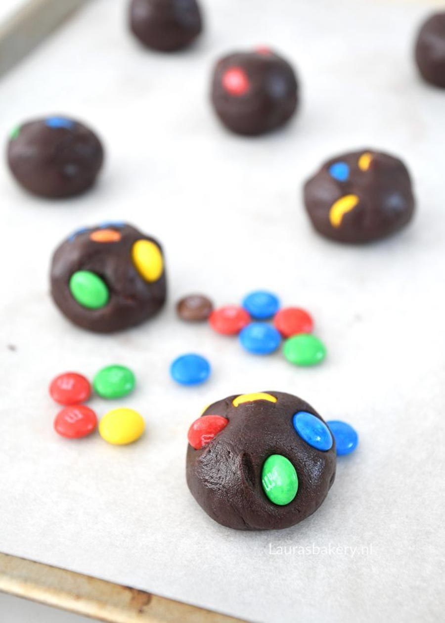 Chocolate M&M chocolate chip cookie dough balls