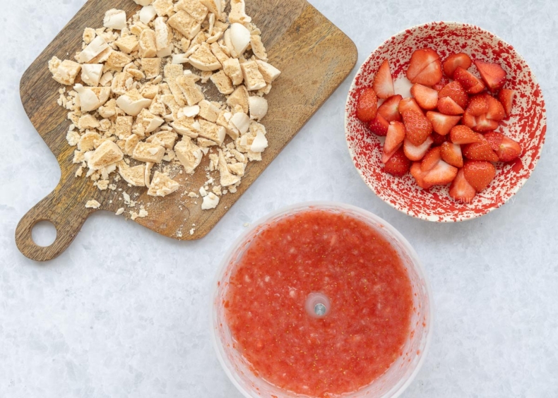 Cut the leftover strawberries