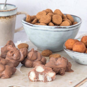 Chocolate covered marzipan clusters